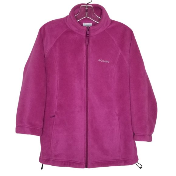 Columbia Womens Size L Jacket Fleece Shaped Fit Zip Drawstring Pockets Pink - Picture 2 of 6